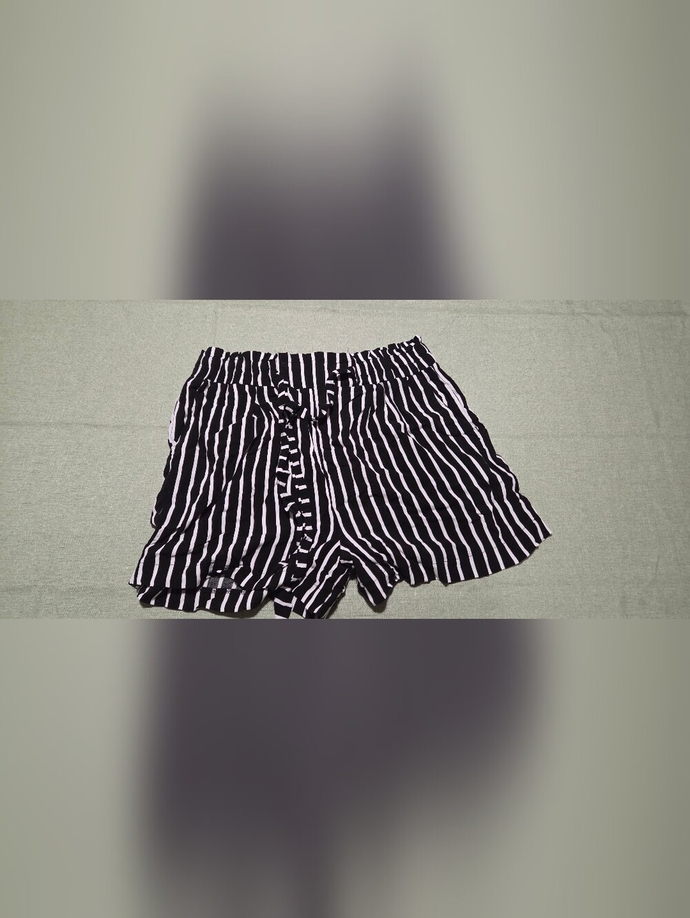 Black and White Striped Drawstring Shorts